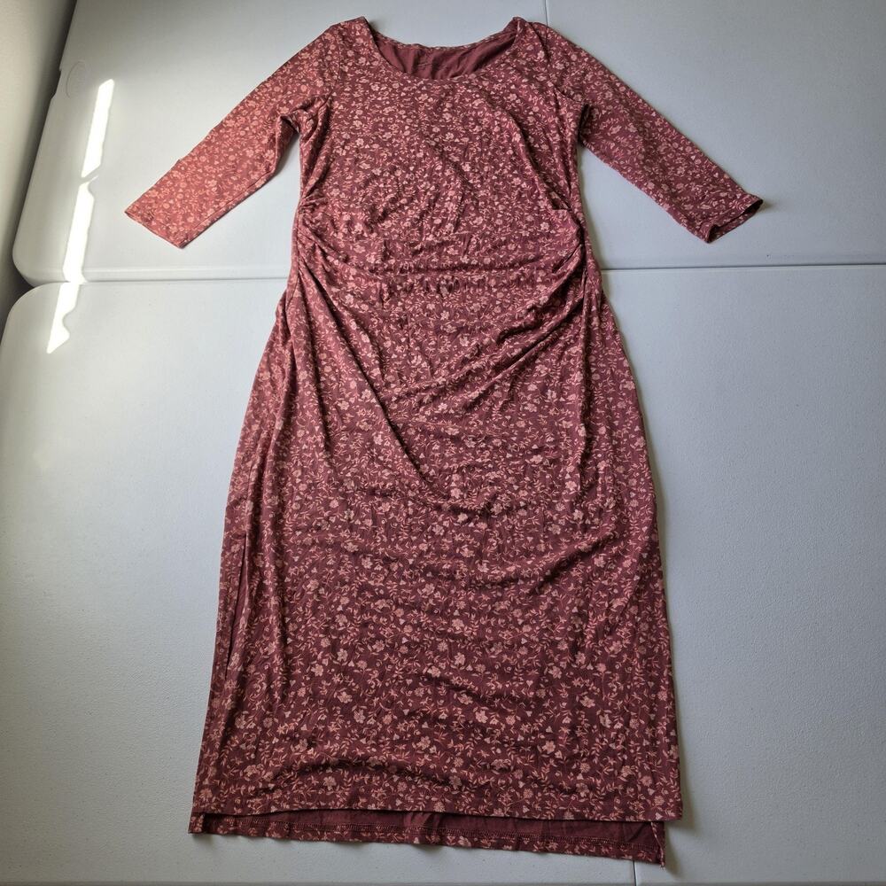 Pact Dress Womens Large Maternity Mauve Floral Jersey Midi 3/4 Sleeve Casual